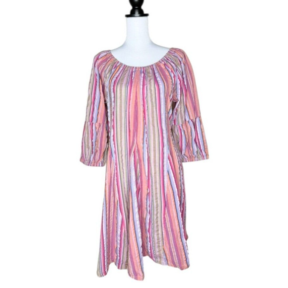 Uncle Frank Purple Haze Dress Striped Flowy Boho Bohemian Medium Pink Ruffle - Picture 1 of 9